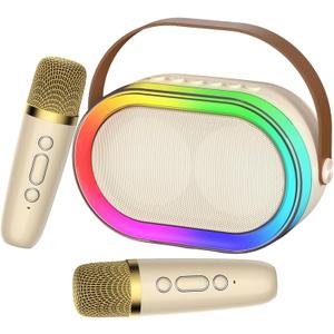 Kids Karaoke Machine, Mini Karaoke Machine with 2 Wireless Microphones & LED Lights for Home Parties, Music Toys for Girls Boys 4-12+ Years Old Christmas Easter Birthday Gifts
