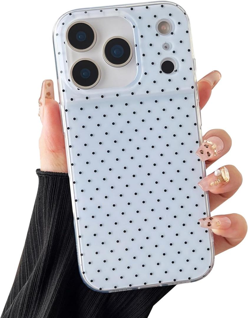 CHEDEMK Compatible with iPhone 17 Pro Case, Fashion Cute Aesthetic Polka Dot Phone Case for Women, Shockproof Slim Soft TPU and Hard PC Protective Phone Cover for iPhone 17 Pro 6.3", Blue