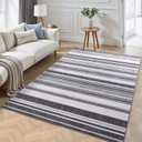 Modern 3x5 Washable Rugs, Ultra Soft Non Slip Abstract Striped Entryway Rug, Low Pile High Traffic Stain Resistant Contemporary Office Farmhouse Bedroom Dining Living Room Carpet(Gray, 3'x5') (Grey)