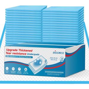 Tear-Resistant Incontinence Bed Pads 40'' x 36'' (50 Count ) with 130 Gram Heavy Duty Disposable Underpads Chucks Pads for Adults, Kids & Elderly | Protection Pads for Bed, Sofa, and Chair