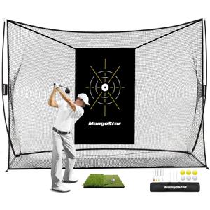 Mangostar Golf Net, 10x7ft Heavy Duty Golf Practice Net for Backyard Driving Real Golf Balls with Mat, Target Cloth, 7 Tees, 6 Balls, Carry Bag, Indoor Outdoor Golf Hitting Training Set