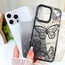 BITOBE Designed for iPhone 12 Pro Max, Cute 3D Butterfly Case Slim Plating Glitter Bling Luxury Cover for Women Girls Protective Camera Protection Bumper 6.7" Black