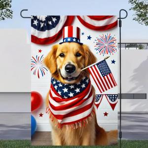 5 x Welcome 4th of July Golden Retriever Dog Patriotic Garden Flag America USA Pet Yard Outside Decoration American Flag Outdoor Small Home Decor Double Sided 12 x 18