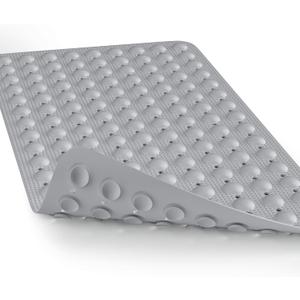 Bath Mat for Tub Shower Mat Non Slip Kids Rubber Shower Tub Mat, 100% Natural Rubber no Plastic Odors Perfect for Baby and Elder, Strong Suction Cups, Textured Mat Surface, 28 X 16 inches, Grey (Grey With Drain Holes)
