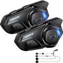 Motorcycle Helmet Bluetooth Headset, 10 Way 2KM Helmet Communication System, Multitasking Audio Motorcycle Intercom, 2 Mics&40mm Speaker, 2 Pack