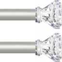 Silver Decorative Crystal Curtain Rods 2 Pack:Heavy Duty Adjustable Window Curtains Rods for Living Room Bedroom,Nickel Modern Acrylic Drapery Rods Set with Clear Bling Diamond Finials,18-45"
