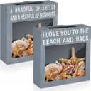 Juexica 2 Pcs Seashell Holder Seashell Display Box Beach Room Decor Ocean Themed Gifts for Sea Shell Coastal Decor Acrylic Wall Hanging Display Case(Paint Blue,to The Beach and Back)