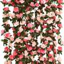 8pcs 65.6Ft Flower Garland,PARTY JOY Fake Rose Vine Artificial Flowers Hanging Rose Ivy Garland for Room Wall Decor Hanging Baskets Wedding Arch Garden Background Decor (Pink-8PCS)