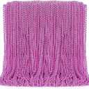 EOBOH 144PCS Bead Necklace, Metallic Pink Mardi Gras Rose Necklaces Bulk, 33" Mardi Gras Round Beaded Necklace Stuff, Festival Parade Throw Accessories Wedding Gender Reveal Party Supplies Decor