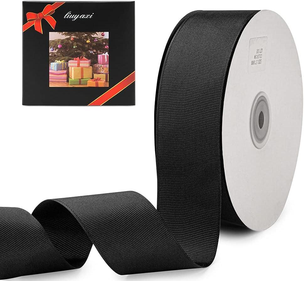 LIUYAXI 1-1/2" X 50 Yards Solid Black Grosgrain Ribbon, Perfect for Crafts, Wedding Decor, DIY Hair Accessories, Sewing, Gift Package Wrapping and More