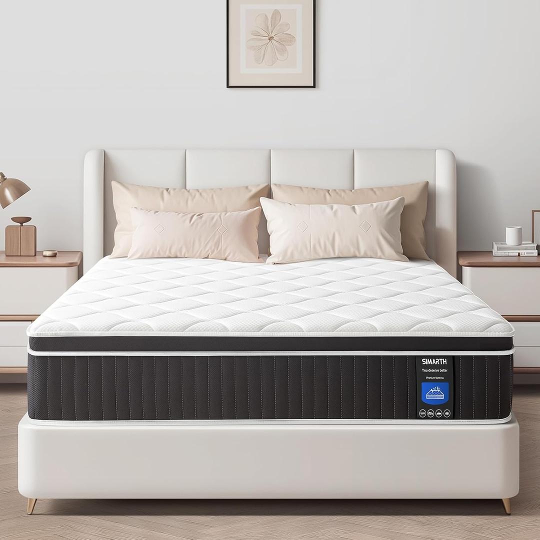 Queen Mattress 12 Inch, Upgrade Strengthen Queen Size Hybrid Mattresses in a Box Memory Foam Made of Individually Pocketed Springs for Support and Pressure Relief, Medium Firm