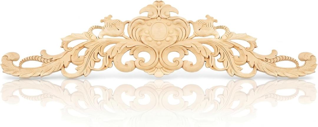 Yerliker 30.5'' X 7.87'' Extra Large Wood Appliques and Onlays Wood Appliques, 3D Paintable Unfinished Rubberwood Onlay for Furniture, Cabinet, Wardrobe, Door, Bed & Wall Decor (Style B)