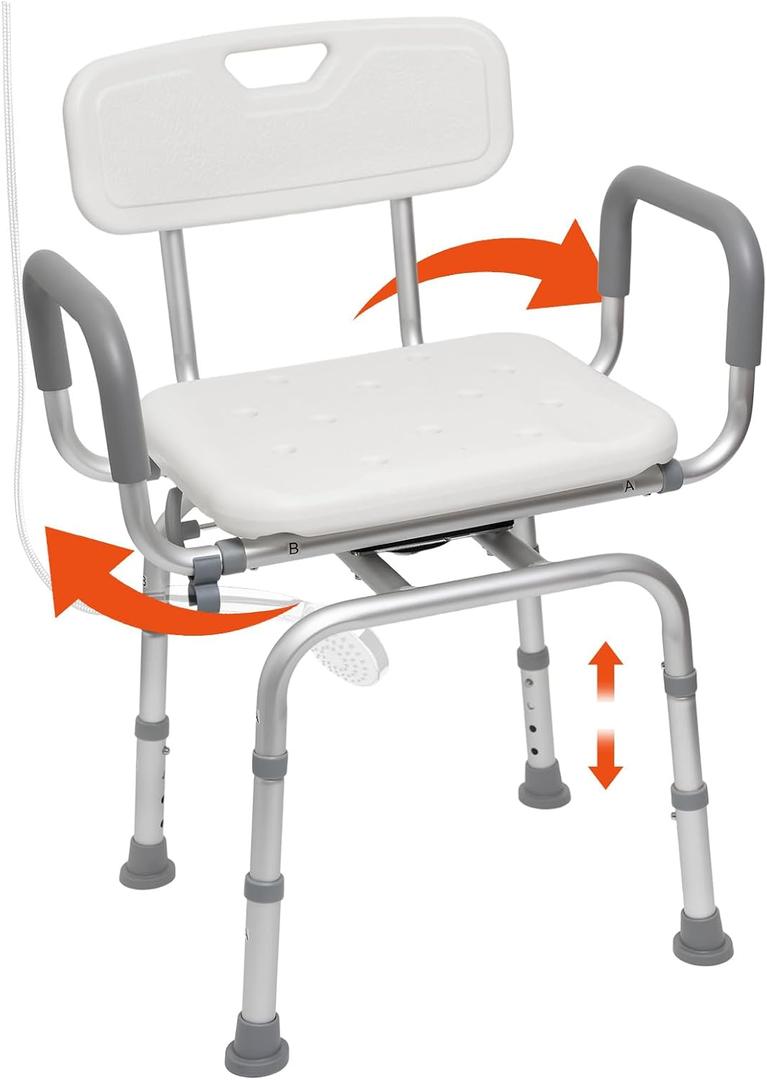 Vie Triomphe 360 Swivel Shower Chair with Arms and Back, Height Adjustable Bath Seat for Inside Shower or Tub, Shower Chair for Seniors, Elderly & Disabled, Safer Entry and Exit