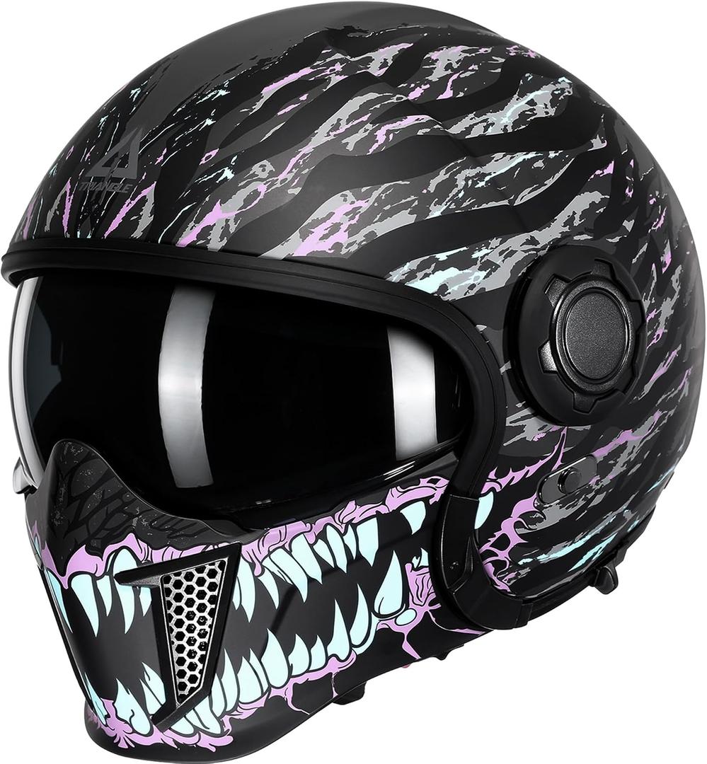 TRIANGLE Full Face Motorcycle Helmets,Off-Road Motocross Helmet for Men & Women,Dual Visor with Internal Tinted Sunshield,Open Face 3/4 Adult Racing Helmet DOT Approved(XL)