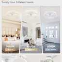 LEDIARY 22 Inch Ceiling Fans with Lights and Remote, Fandelier Low Profile Ceiling Fan, 3000K-6000K Dimmable Flush Mount LED Fan Light, White Modern Ceiling Fans with Lights for Bedroom