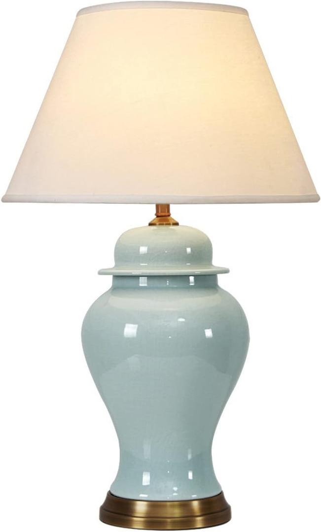 Blue Ceramic Table Lamp, Nordic Bedside Lamp Gold Metal Bracket Base with White Fabric Lampshadetable Lamps for Living Room Bedroom Study Hotel