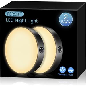 Ferswe Dimmable Touch Light, 3000K Rechargeable Touch Lights Stick on, Closet Light with 1000mAh Large Battery, LED Night Light for Closet, Counter, Kitchen, Bedroom and Wall(2 Pack)