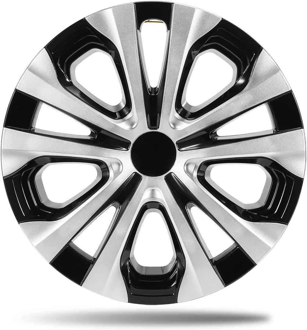 15 Inch ABS Hubcaps for 2016-2022 Toyota Prius, 2017-2022 Prius Prime, 2020-2024 Corolla Hybrid LE, Fits OEM Alloy Wheel #42611-47441, Direct Replacement Silver & Black Wheel Covers 4-Pack