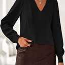 Dowerme Womens Tops 2026 Spring V Neck T-Shirts Long Sleeve Shirts Lace Crochet Work Blouses Dressy Casual Loose Tunics (Black, XL)