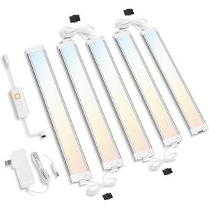 MYPLUS LED Under Cabinet Lighting Kit 5 CCT, 9W, 1500 Lumens, 12 Inch Light Bars, Bluetooth Plug-in Under Counter Lights for Kitchen Pack of 5