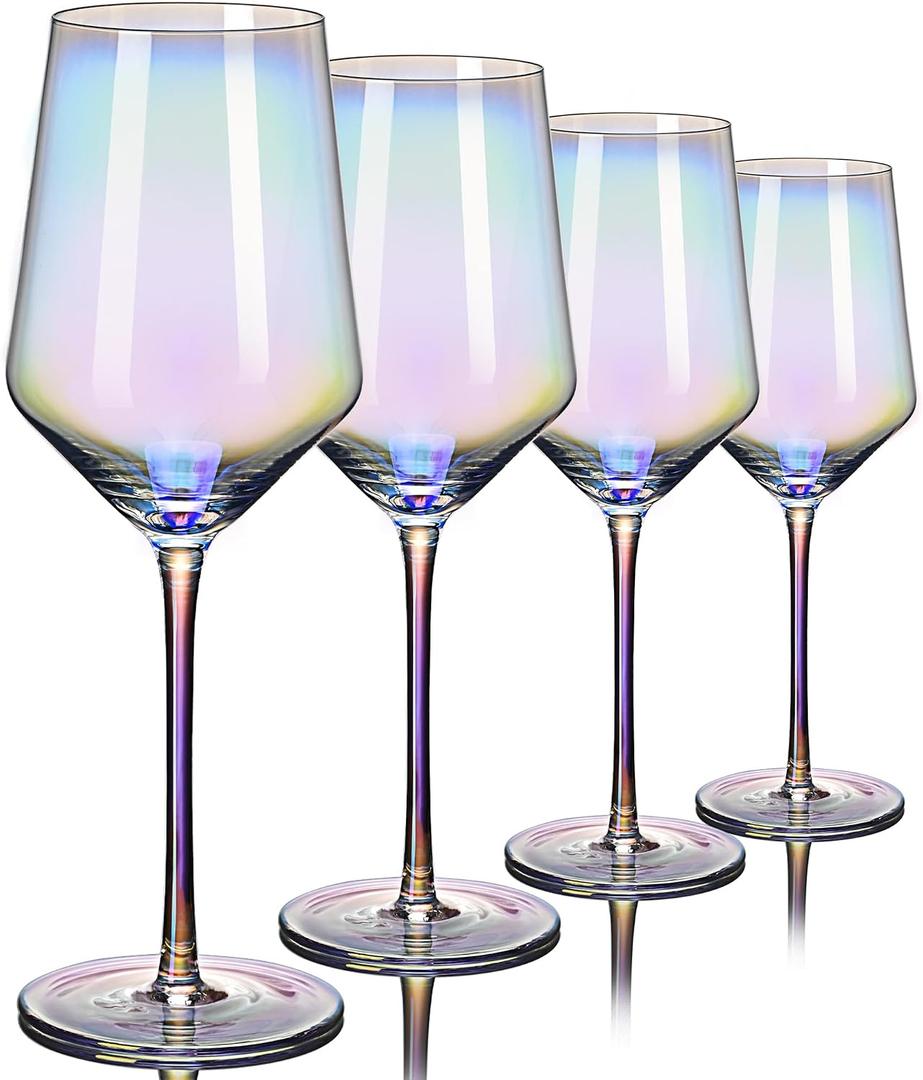 Red Wine Glasses Set of 4, 20 oz Iridescent Hand Blown Wine Glasses, Long Stem Glasses for Red or White Wine, for Birthday, Wedding 3 pcs