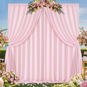 Pink Backdrop Curtains 4 Panels 5ft x 10ft Polyester Photography Backdrop Drapes for Baby Shower Party Wedding Stage Decorations