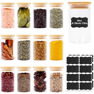 SHOWIN 8oz Glass Food Storage Jars, Glass Jars with Bamboo Lids, Kitchen Storage Jars, Set of 12, Canisters with Airtight Lids for Spice, Coffee, Cookie, Pantry Organizers, 8oz12pc