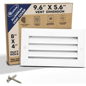 Fits 8" x 4" Duct Hole [9.6" x 5.6" Face] - Aluminum Return Grille, Rustproof, Fixed Blades, Suitable for Ceiling or Wall, No Adjustable Components