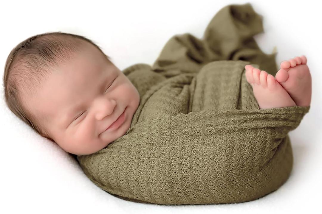 Newborn Photography Props for Baby Boys and Girls Newborn Wraps for Infant Baby Photoshoot Waffle Texture Knit Blanket (Rosemary)