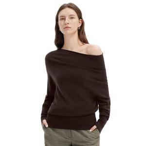 SUUKSESS Women Cashmere Oversized Off The Shoulder Pullover Sweater Batwing Boat Neck Jumper Knit Tops (Chocolate, M)