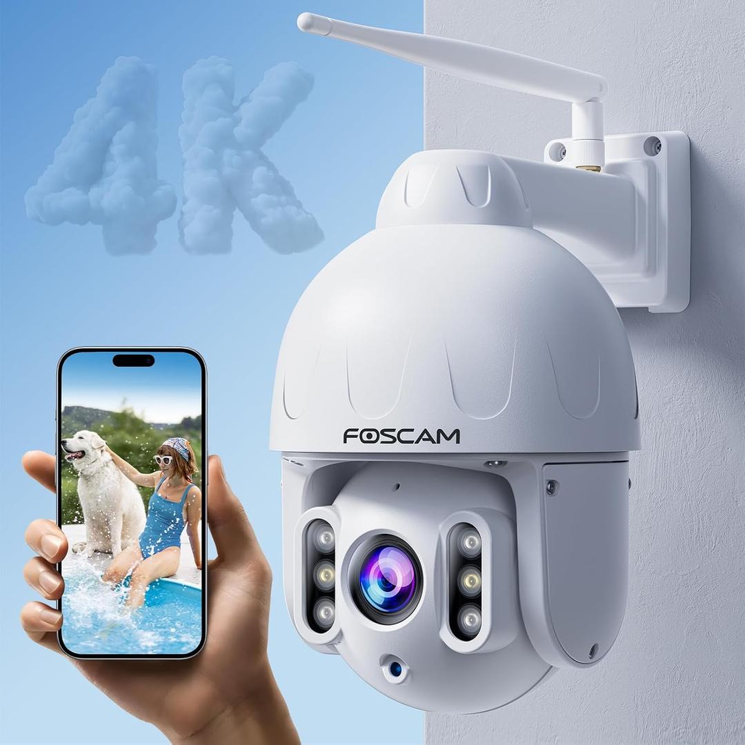FOSCAM 4K/8MP Security Cameras Wireless Outdoor, 5GHz&2.4GHz WiFi Surveillance Camera with Auto Tracking, 4X Optical Zoom,AI Human/Vehicle Detection,165FT Color Night Vision,2-Way Audio,360 PT,IP66 (White)