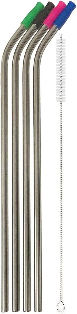 14 Inch Stainless Steel Straws, 4pcs Ultra Long Reusable 0.32" (8mm) Big Wide Metal Straws for 40oz/64oz Tumblers or Super Tall Cups with Silicone Tips and Cleaning Brush