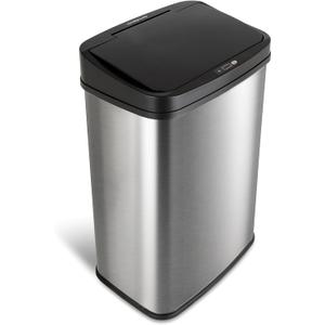 Ninestars Automatic Touchless Infrared Motion Sensor Trash Can, 13 Gal 50L, Stainless Steel Base (Rectangular, Black Lid), Black Trim
