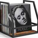 Y&M 2 In 1 Vinyl Record Storage Crate, 1PC Wood LP Holder, Wall Mount or Desktop Metal Album Organizer, Holds 80+ Records, Multifunctional Stackable Magazine Display Shelf, Brown (Rustic Brown Black (1 Pack))