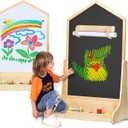 House Design Double-Sided Magnetic Drawing Board w/Detachable Roller and Bi-Storage Frame Holder for Kids, Extra Large Art Easel for Toddlers Boys and Girls Gift (Wall Mountable)
