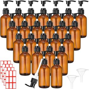 Tanlade 24 Glass Pump Bottle Dispenser 4 oz Travel Bottles, Amber
with Pump Refillable Glass Containers for Toiletries Lotion Liquid Soap Shampoo Essential Oils Cosmetic Travel Accessories