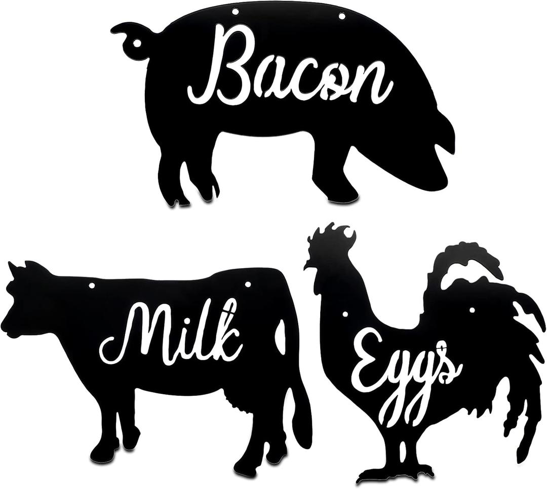 Benver 3 Pieces Metal Kitchen Wall Decor, Rooster Cow Pig Farmhouse Kitchen Decor, Rustic Farm Animals Wall Art Plaque Hollow Letters Ornament for Farmhouse, Bathroom