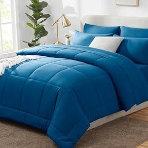 CozyLux Teal Comforter Set Queen - 7 Pieces Bed in a Bag Comforters Queen Size Comforter Set Bedding Sets with All Season Quilted Comforter, Flat Sheet, Fitted Sheet, Pillowcases, Teal, Queen