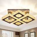 22" Crystal Chandelier Square Flush Mount Ceiling Light Modern LED 4 Lights Crystal Chandelier for Dining Room Bedroom Kitchen (Warm)