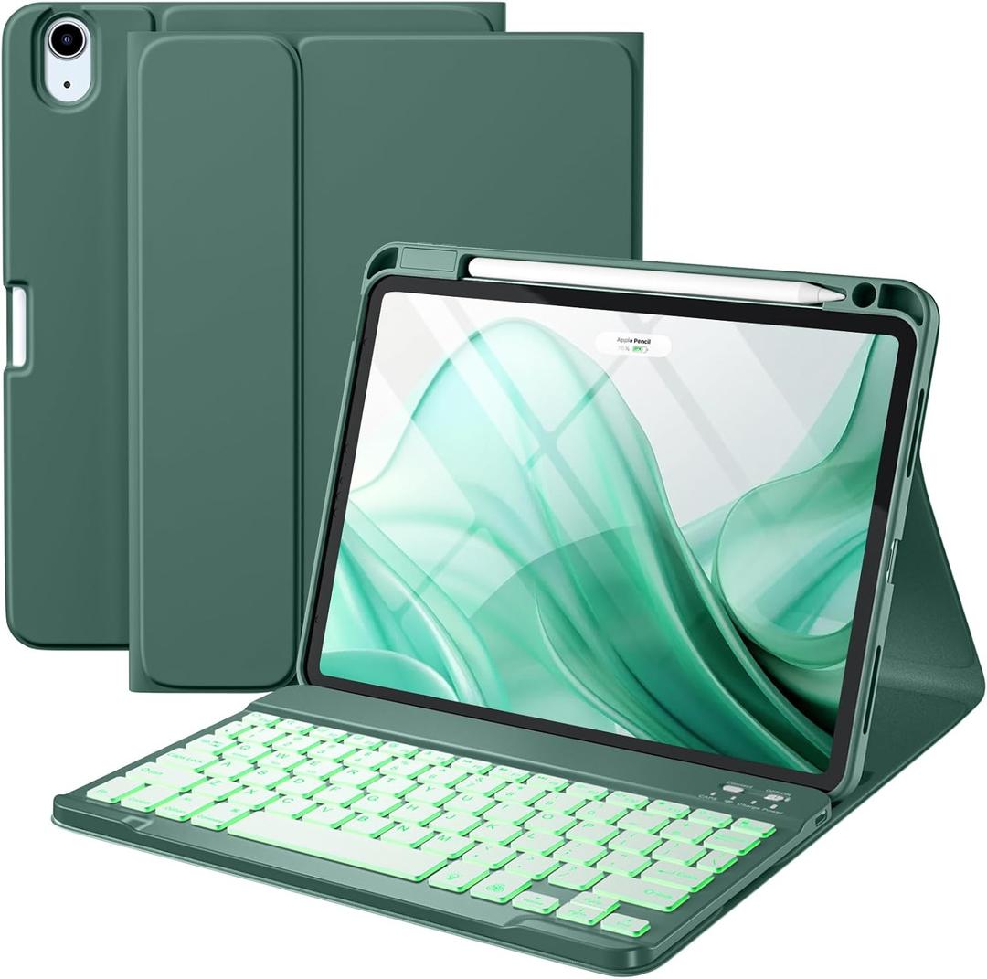 Compatible for iPad Air 11-inch/ 10.9" Air 5th 4th Generation Case with Keyboard - Backlit Detachable, Folio Cover with Pencil Holder for iPad Air 11 Inch M3/M2, Air 5/ Air 4 (Pine Green)