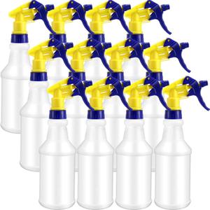 Eccliy 12 Pcs 16 Oz Plastic Spray Bottle, Adjustable Empty Reusable Sprayer for Cleaning, Planting, Water, Bathroom and Kitchen, BBQ, Commercial and Residential (Original,Yellow,Blue)