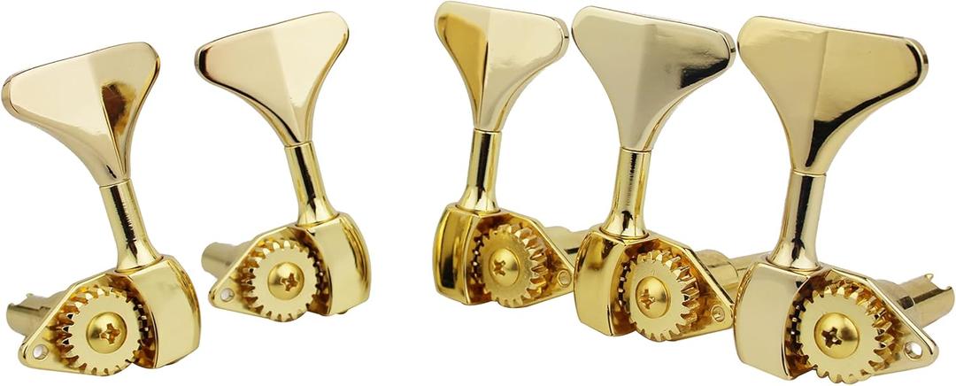 Guyker Bass Machine Head (3R + 2L) - 1:20 Ratio Open Gear Tuners Tuning Key Pegs Replacement for Electric Jazz Guitar Bass or Precision Instruments - Golden