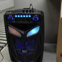 Portable Bluetooth PA Speaker System - 600W 10 Outdoor BT Speaker - Includes 2 Wireless Microphones, Party Lights, USB SD Card Reader, FM Radio, Rolling Wheels - Remote Control - Pyle PPHP101WMB