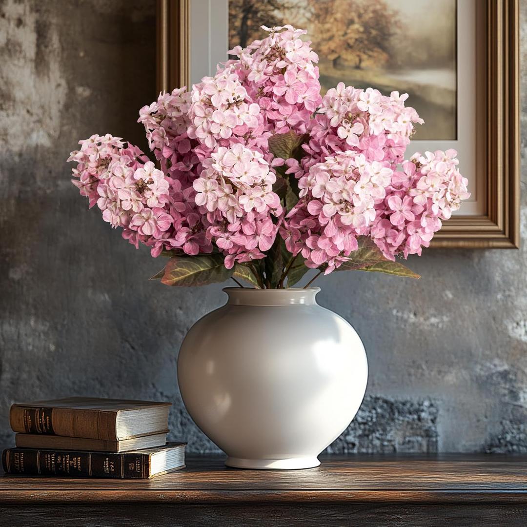 Ttranewsoo Hydrangea Artificial Flowers ,Fall Hydrangeas Artificial Flowers, Fake Fall Dried Hydrangea Decoration,Faux Silk Flower With Stems Winter Decor Indoor and outdoor(Pink 24"8pcs) Without Vase