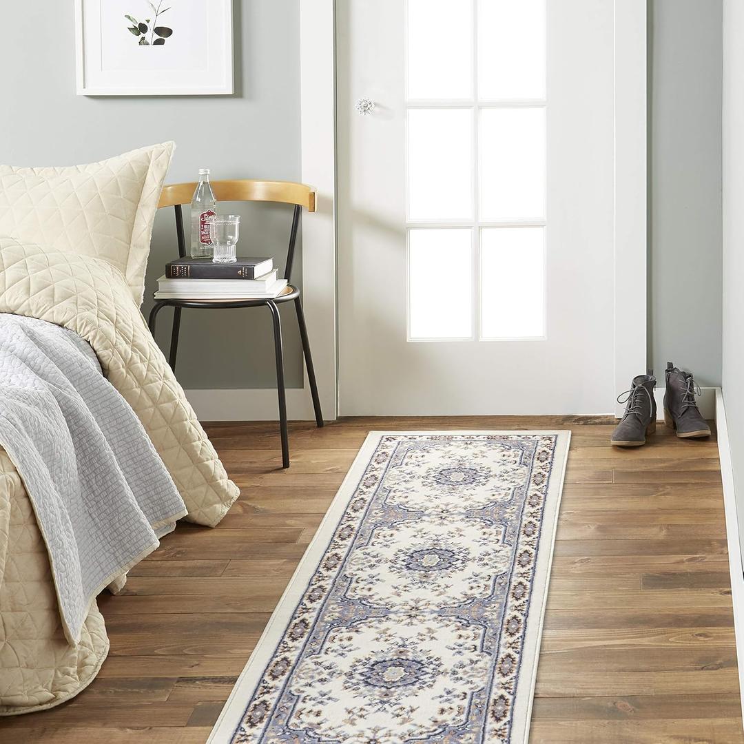 Home Dynamix Premium Sakarya Traditional Medallion Runner Area Rug, Ivory/Blue, 1'9"x7'2"