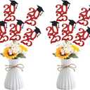 2 x Class of 2025 Graduation Decoration Centerpieces for Table, 2025 Party Centerpieces Grad Cap Sticks Party Supplies, Graduation Party Decoration Toppeers (10 PCS, Red & Black)