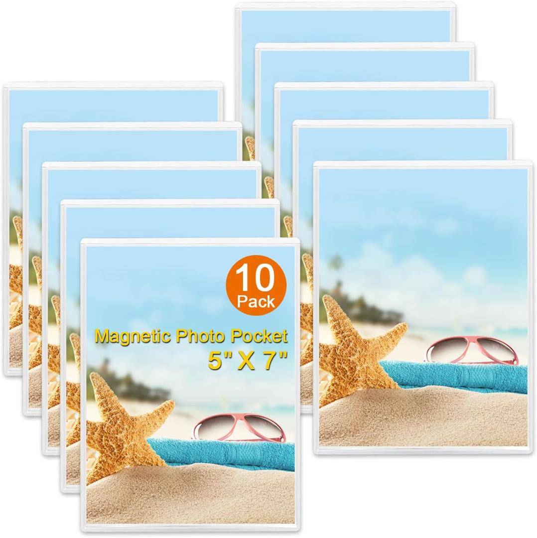Magnetic Picture Frames, 10 Pack, Holds 5 x 7 Fridge Magnets Photos Frame, Magnetic Photo Pocket Perfect for Displaying Frames,Photo Album.