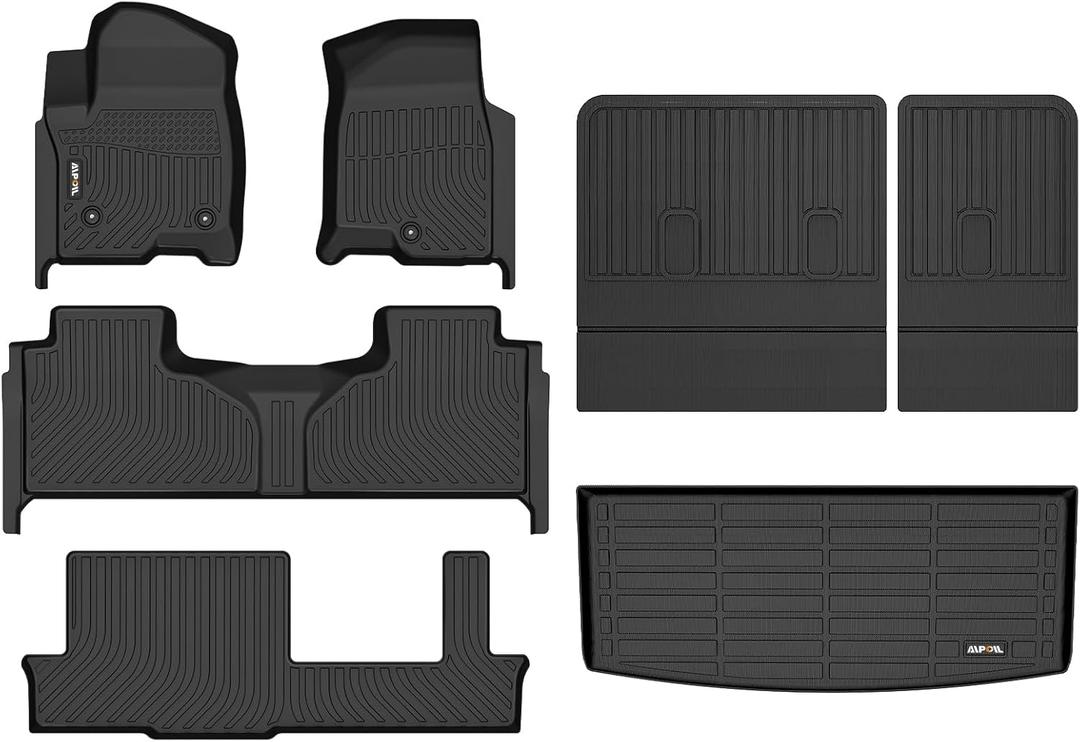 AIPOIL Floor Mats & Cargo Liner & Seatback Cargo Set for 2021-2025 2026 Chevrolet Chevy Tahoe & GMC Yukon (8 Seater) (Not fit XL) All Weather Protection TPE Car Full Set Car Mats Accessories -Black