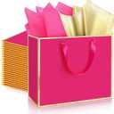 ReliThick 12 Pack Metallic Paper Gift Bag with Handles and Tissue Paper 11.8 x 10 x 4'' Thank You Favor Bag for Graduation Mother's Day Wedding Bridesmaid Groomsman 5 Senses Gifts (Hot Pink,Gold), 1 count
