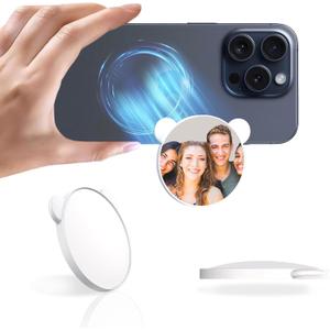 2 x Magnetic Selfie Mirror for Back Camera, Compatible with Magsafe Case & All Phones, Convex Cell Phone Mirror for Selfie & Vlogging & Streaming, Compatible with iPhone 16 15 14 13 12 Pro Max Plus White